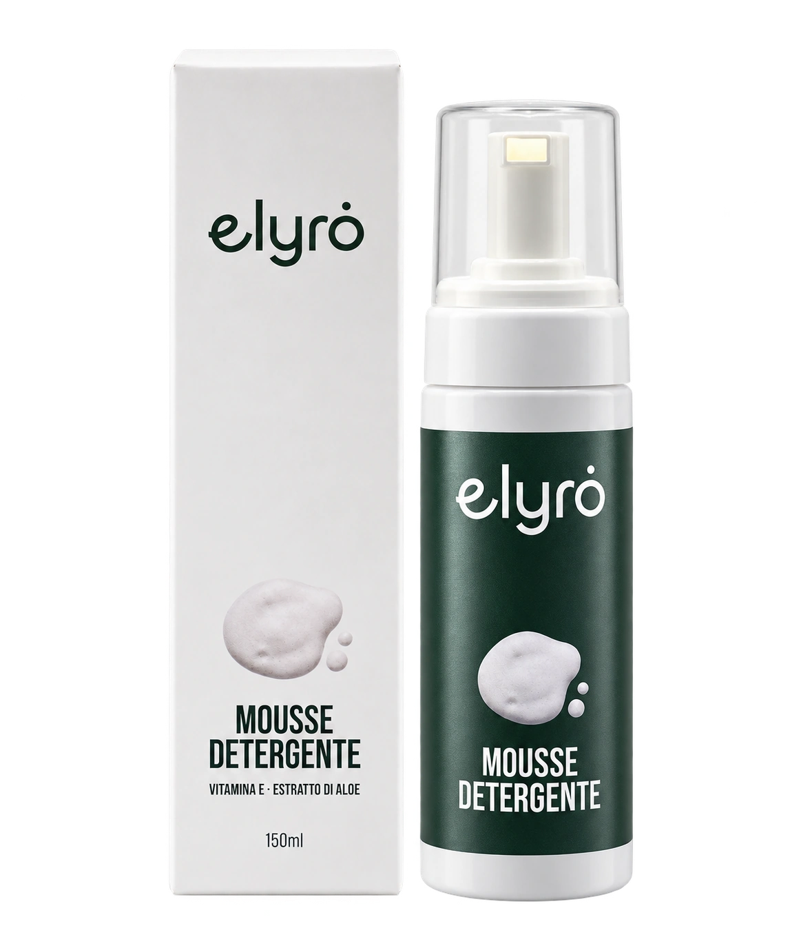 Mousse detergente: prodotto elyrȯ con la sua confezione dove presente