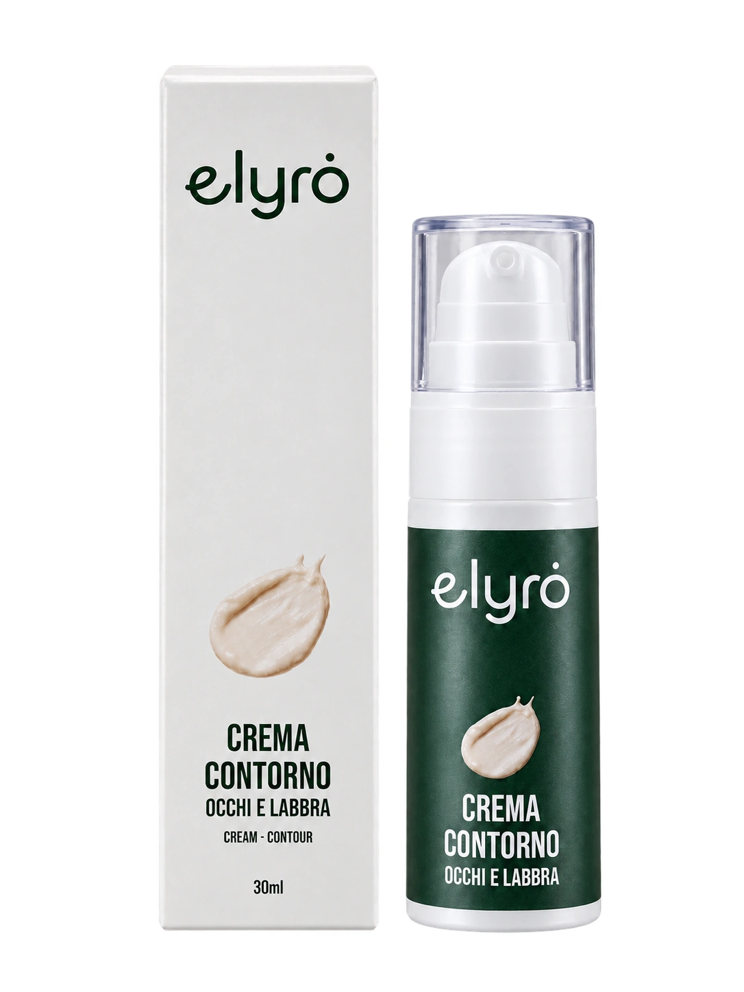 Crema contorno occhi e labbra: prodotto elyrȯ con la sua confezione dove presente