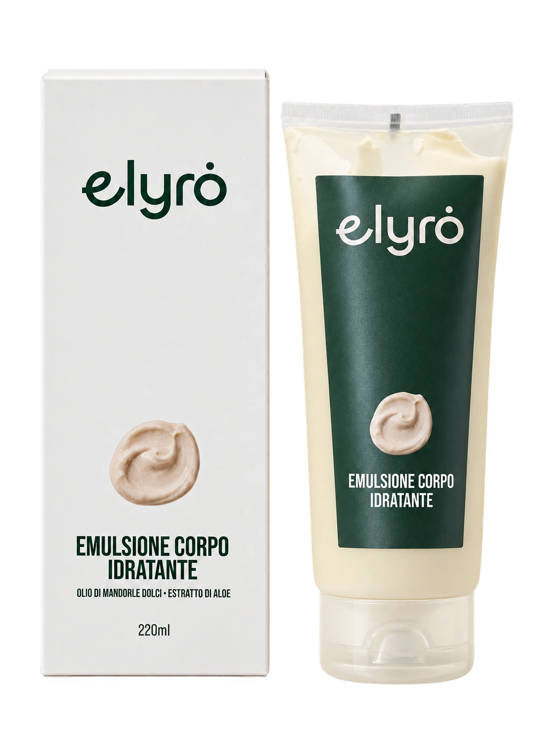 Emulsione corpo idratante: prodotto elyrȯ con la sua confezione dove presente