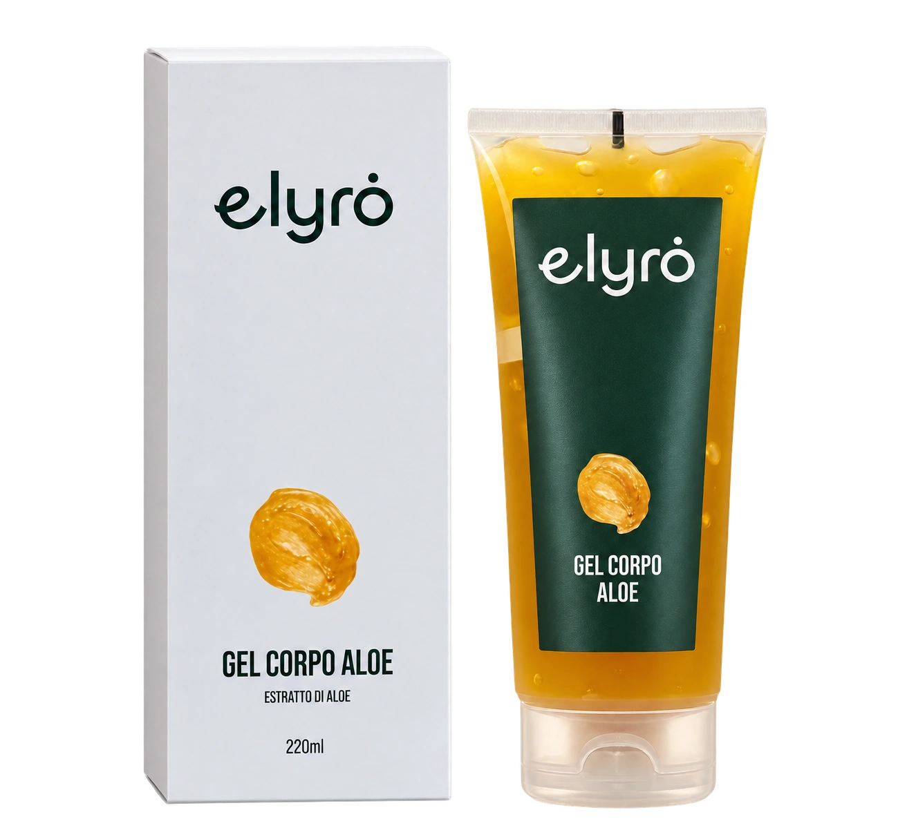 Gel corpo aloe: prodotto elyrȯ con la sua confezione dove presente